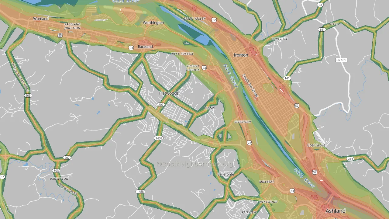 Russell, KY Map of Noise Levels in Russell