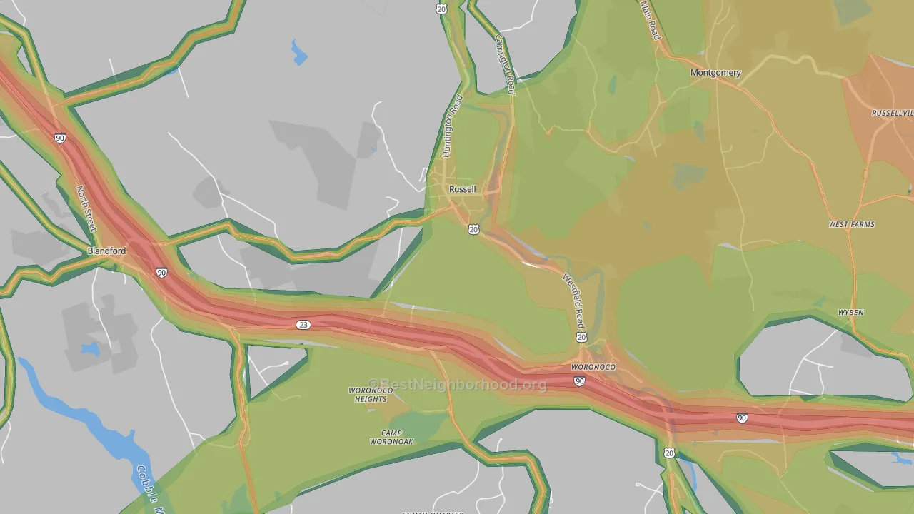 Russell, MA Map of Noise Levels in Russell