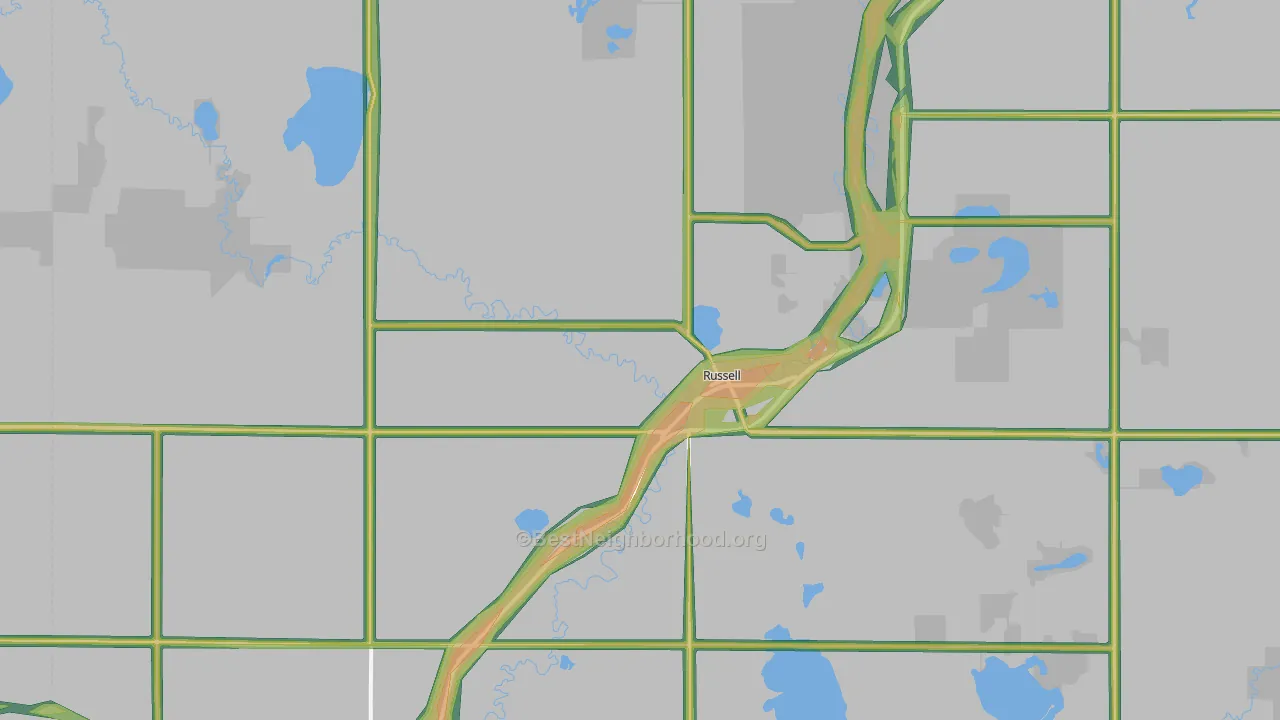 Russell, MN Map of Noise Levels in Russell