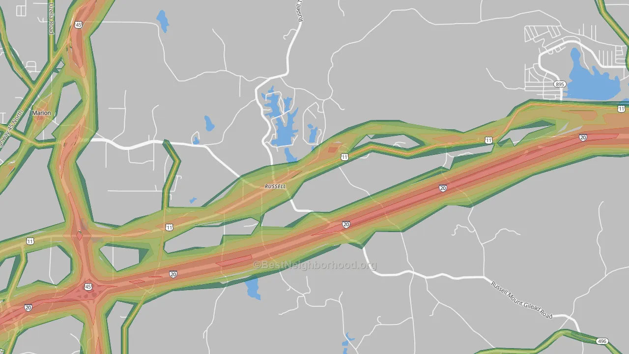 Russell, MS Map of Noise Levels in Russell