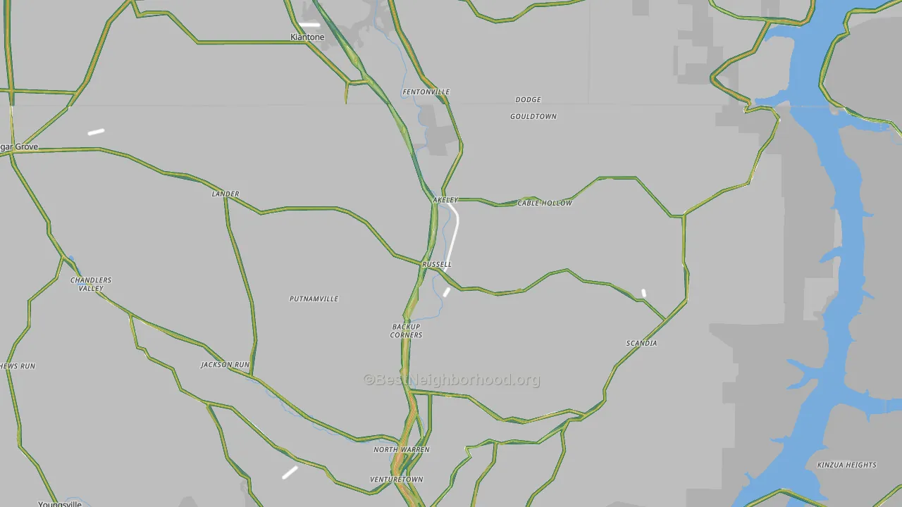 Russell, PA Map of Noise Levels in Russell