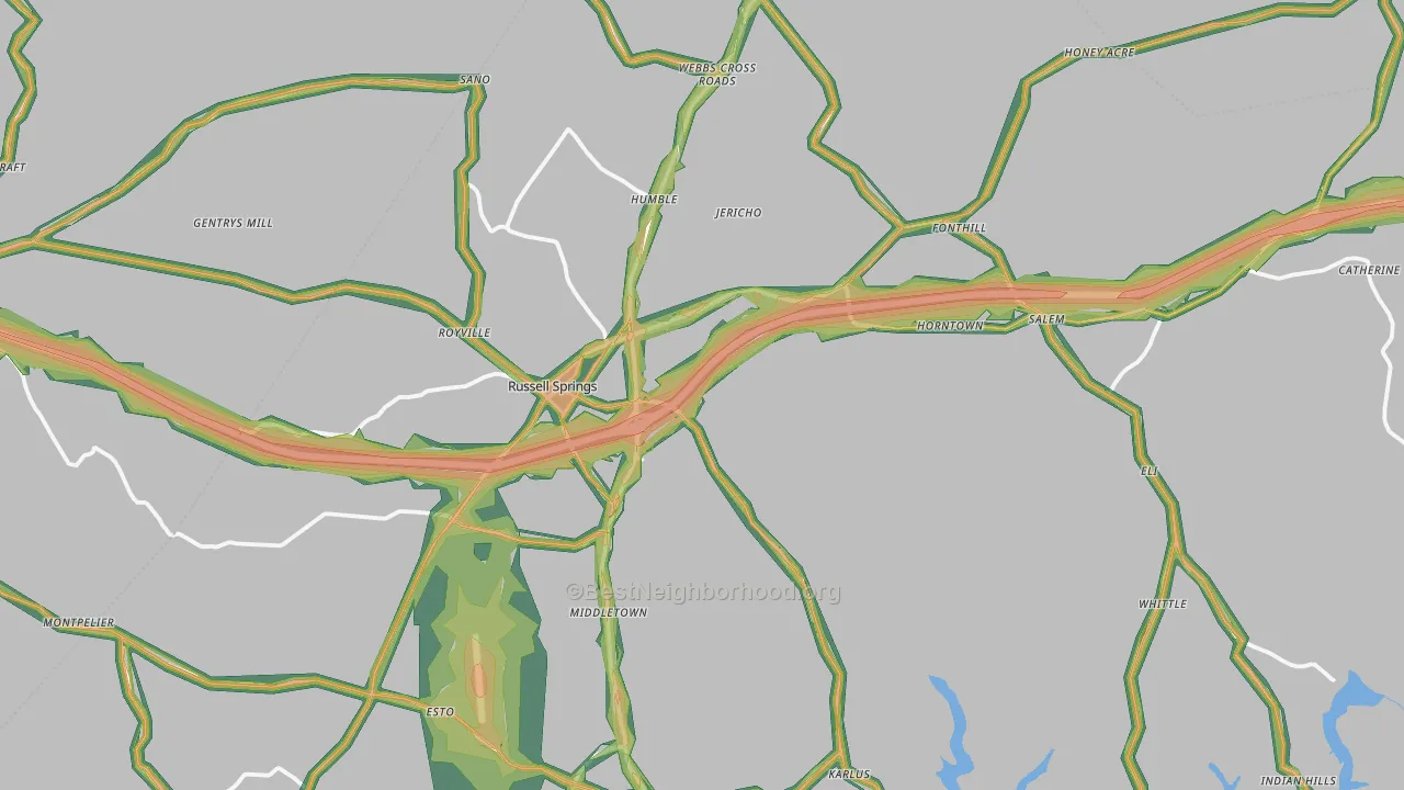 Russell Springs, KY Map of Noise Levels in Russell Springs
