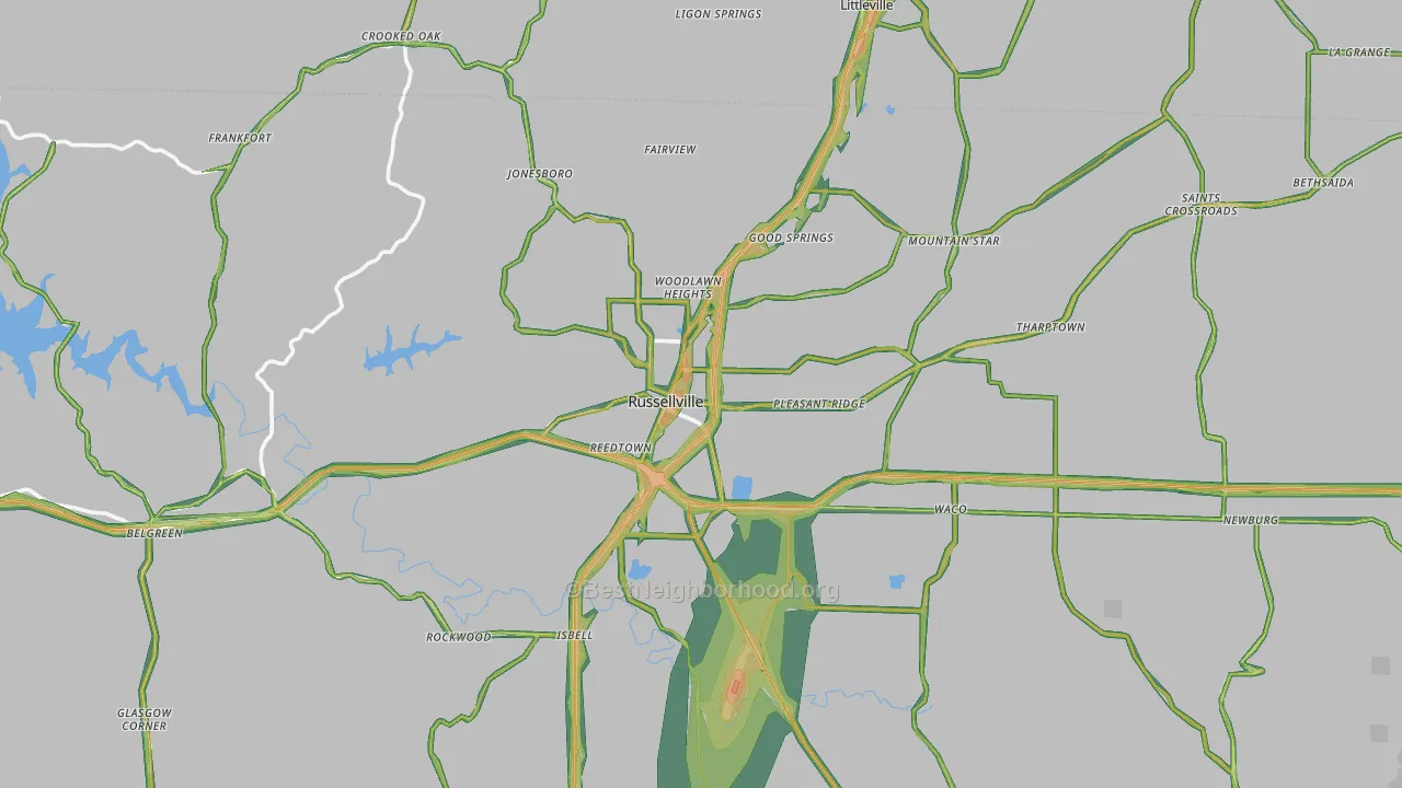 Russellville, AL Map of Noise Levels in Russellville