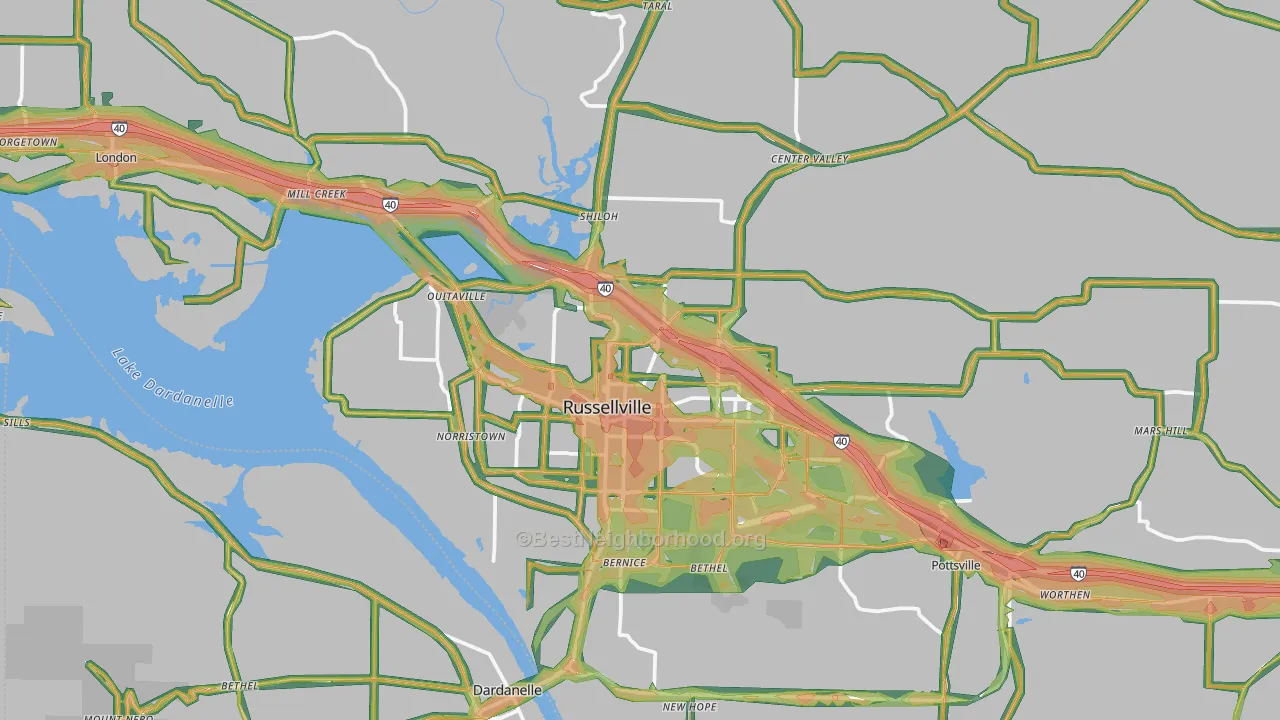 Russellville, AR Map of Noise Levels in Russellville
