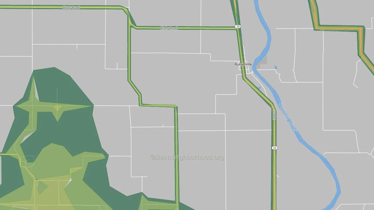 Russellville, IL Map of Noise Levels in Russellville
