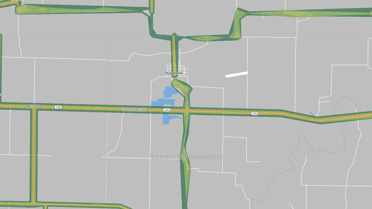 Russellville, IN Map of Noise Levels in Russellville