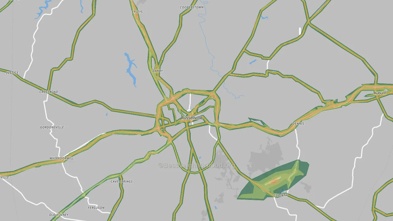 Russellville, KY Map of Noise Levels in Russellville
