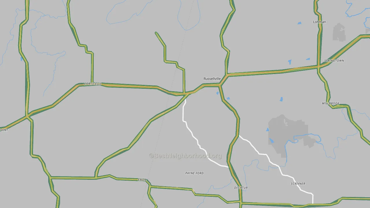 Russellville, MO Map of Noise Levels in Russellville