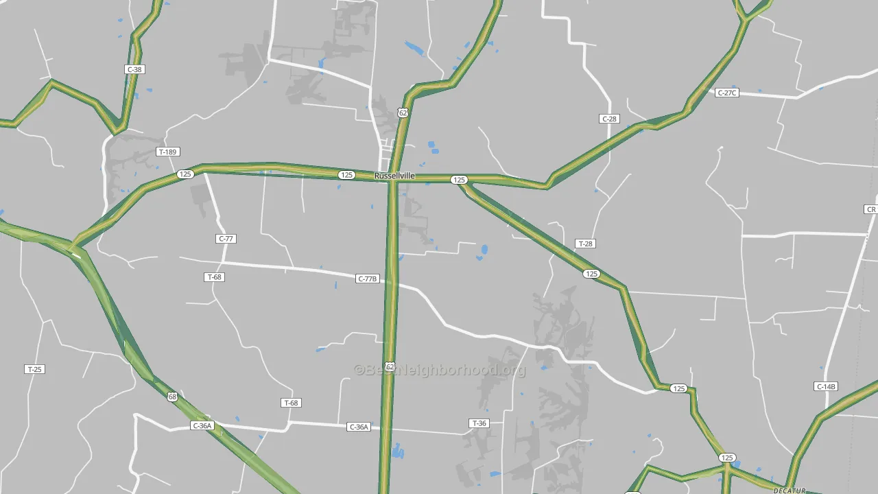 Russellville, OH Map of Noise Levels in Russellville