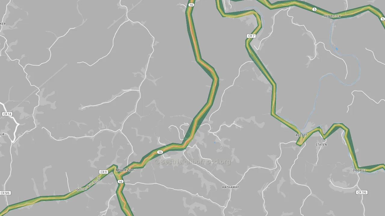 Russet, WV Map of Noise Levels in Russet