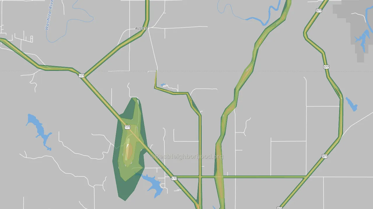 Russett, OK Map of Noise Levels in Russett