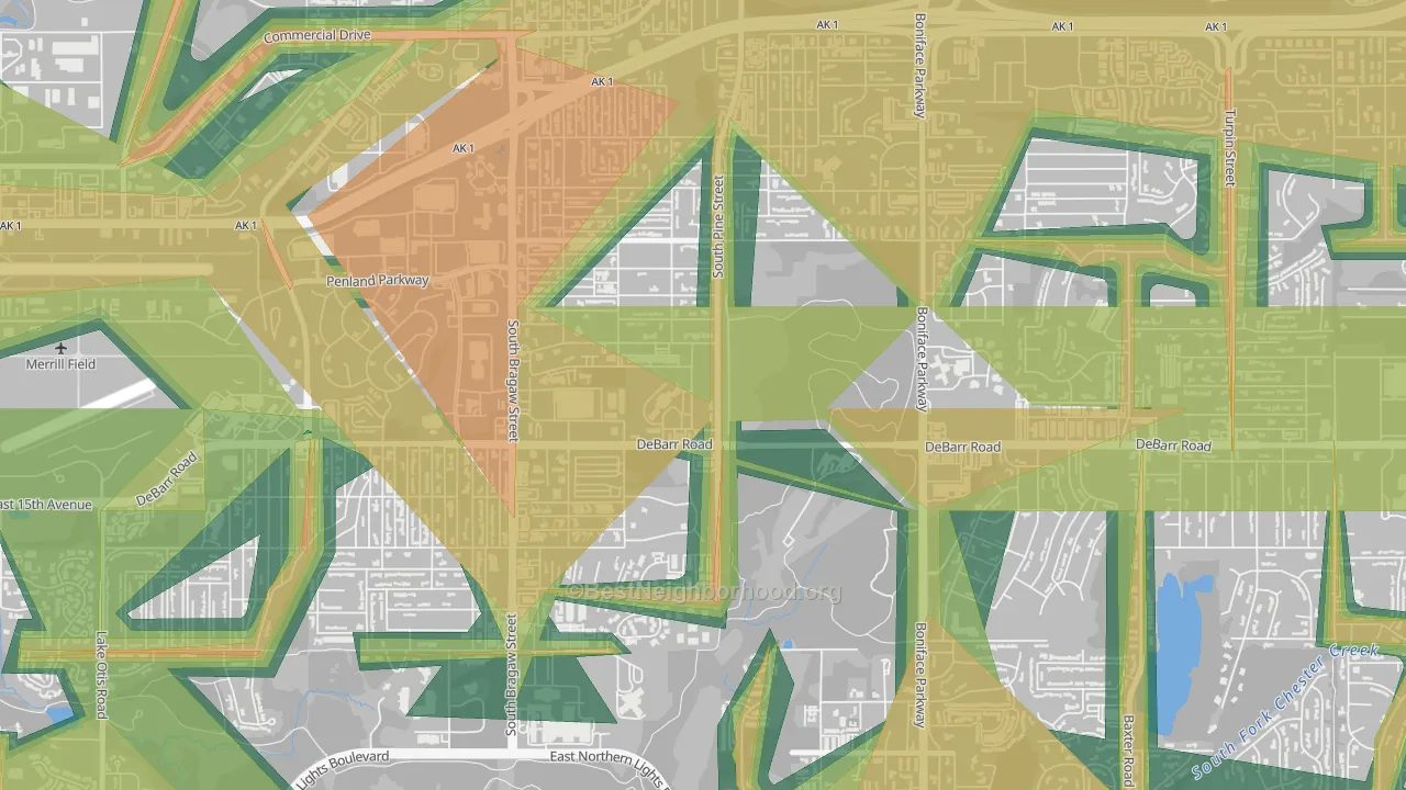Russian Jack Park, Anchorage, AK Map of Noise Levels in Russian Jack Park