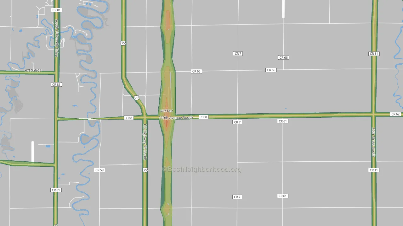 Rustad, MN Map of Noise Levels in Rustad