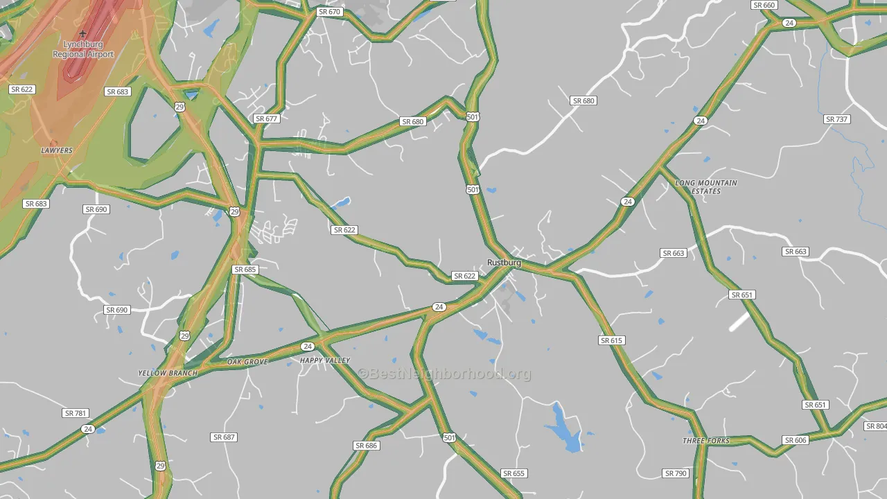 Rustburg, VA Map of Noise Levels in Rustburg