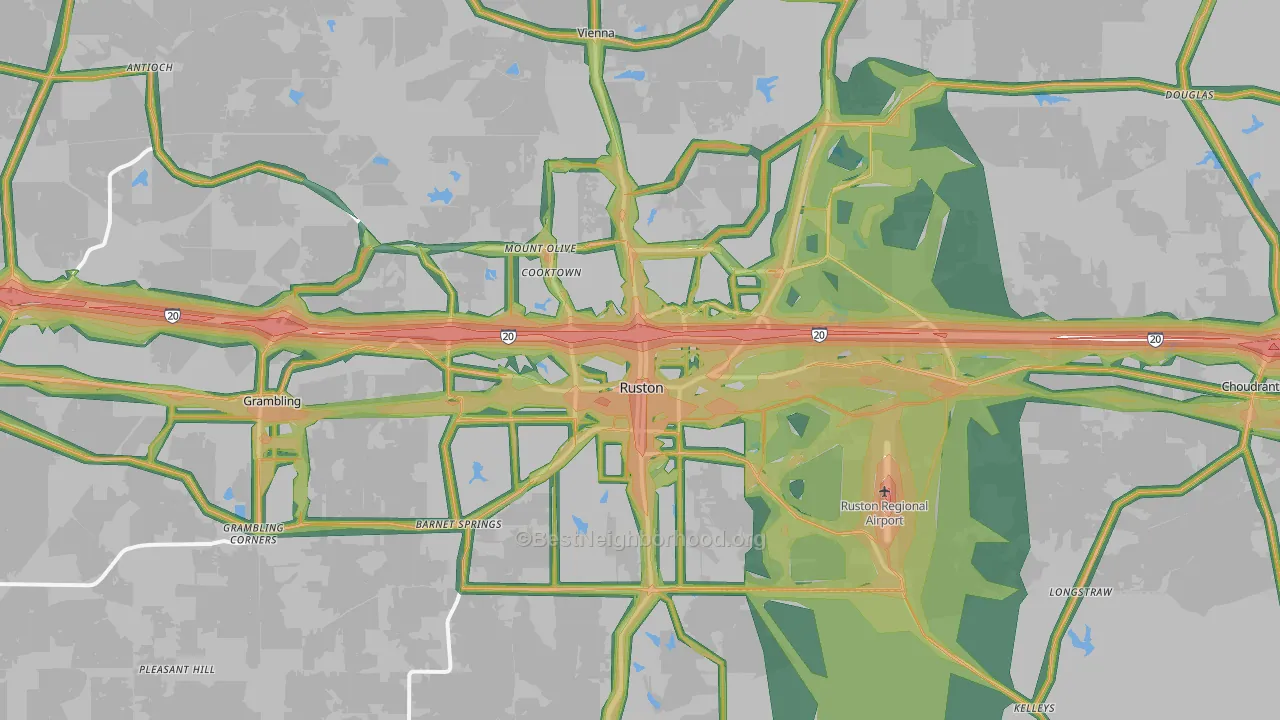 Ruston, LA Map of Noise Levels in Ruston