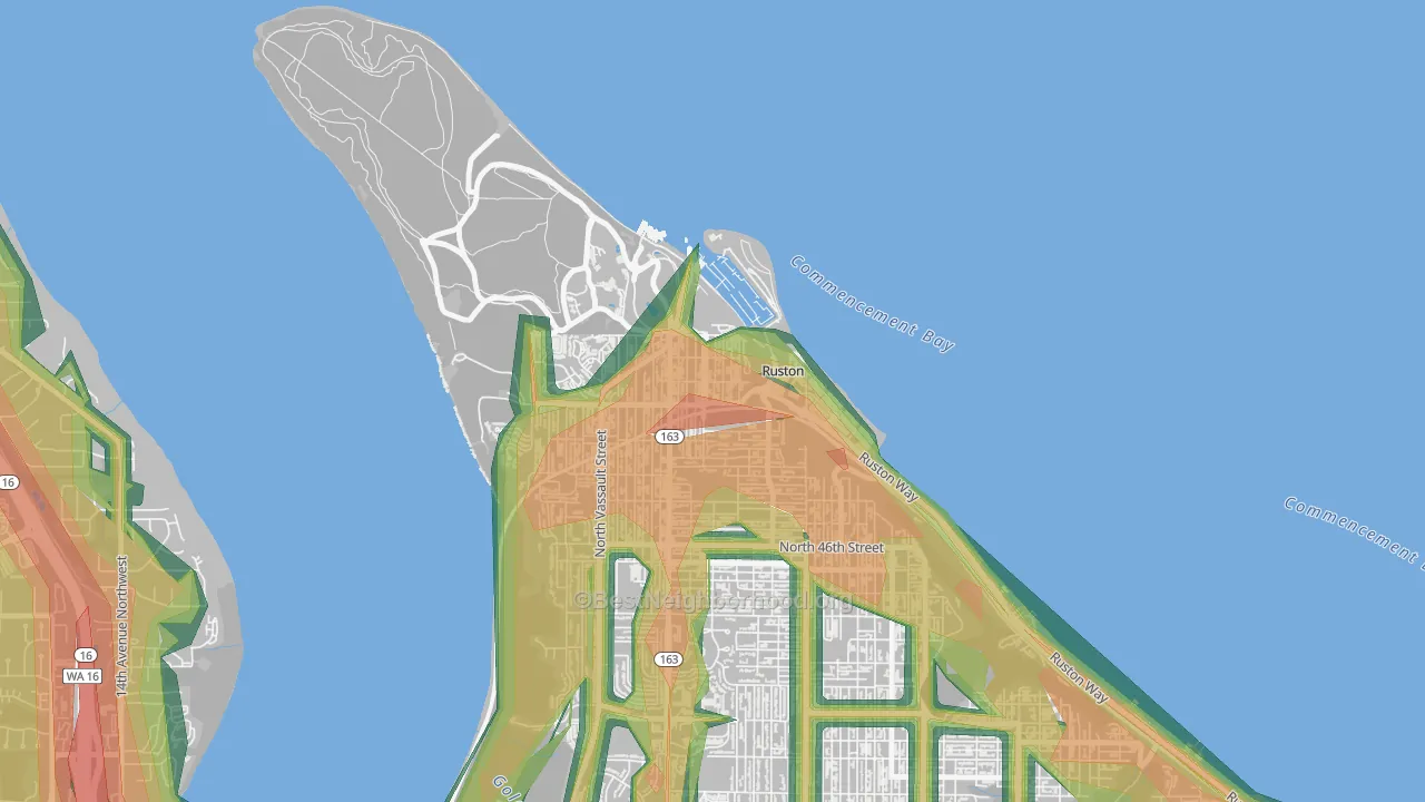 Ruston, WA Map of Noise Levels in Ruston