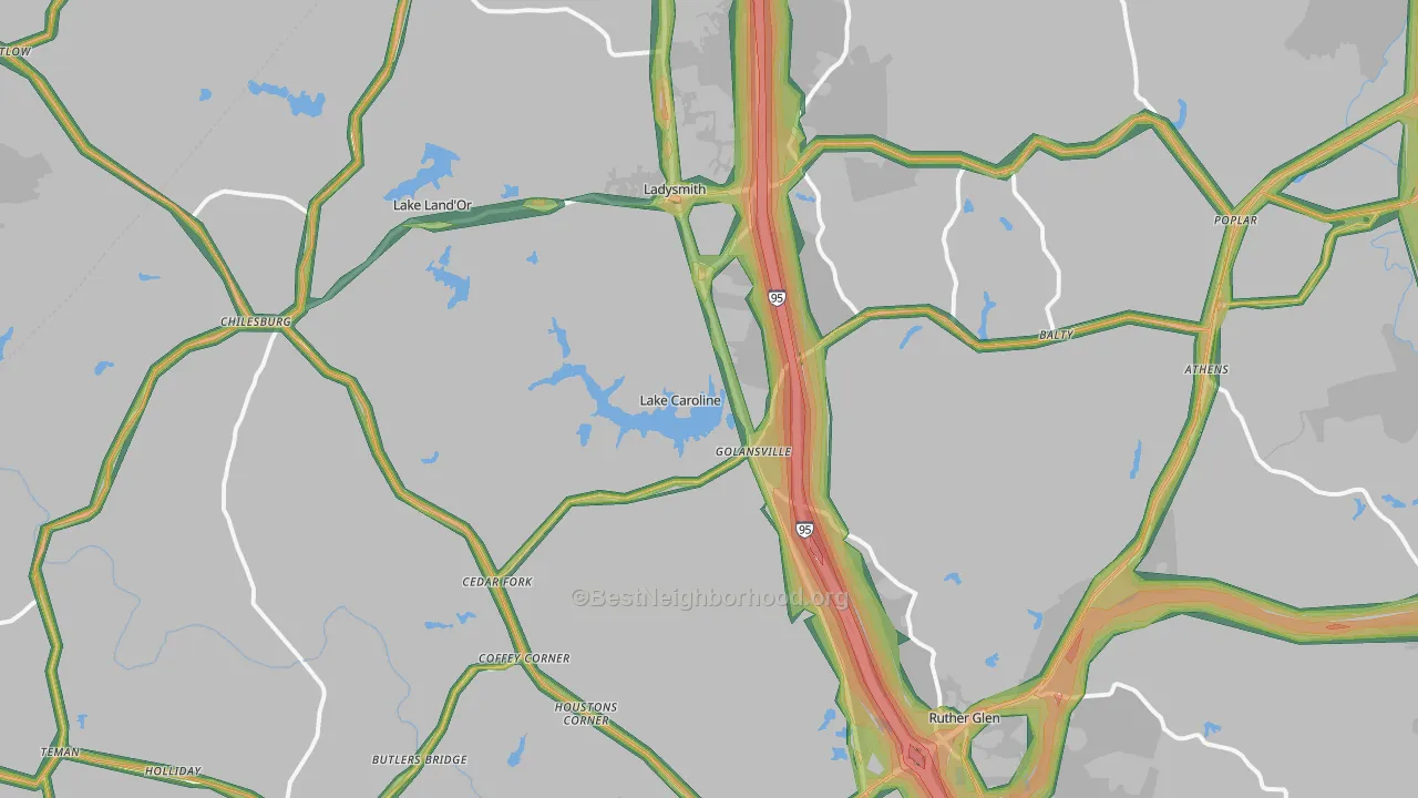 Ruther Glen, VA Map of Noise Levels in Ruther Glen