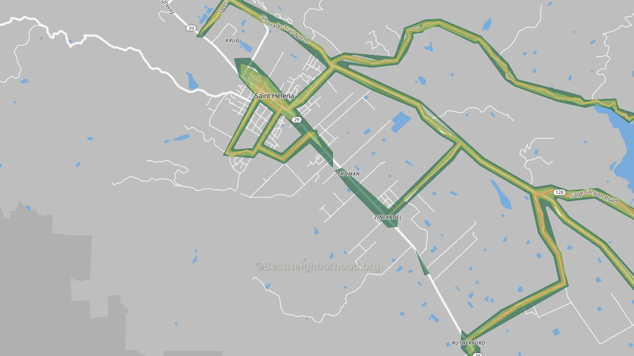 Rutherford, CA Map of Noise Levels in Rutherford