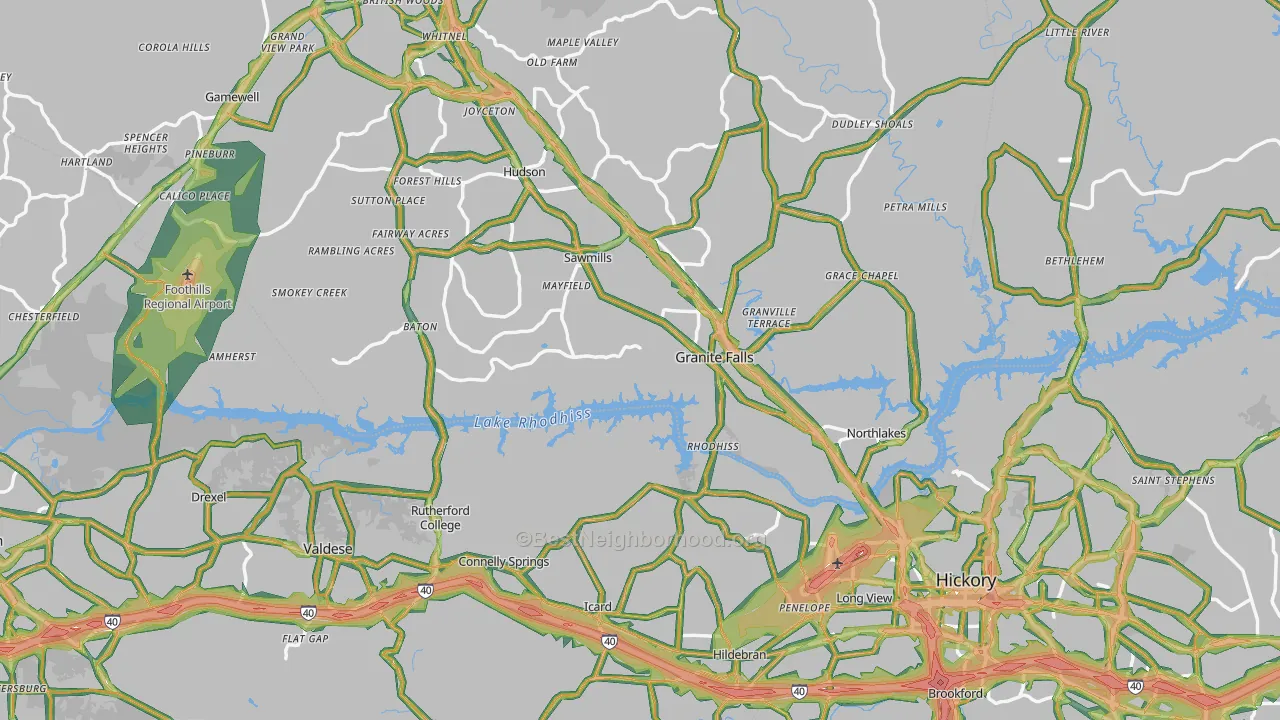 Rutherford College, NC Map of Noise Levels in Rutherford College