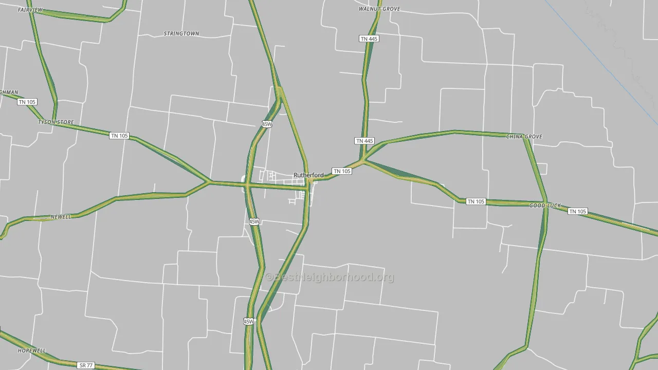 Rutherford, TN Map of Noise Levels in Rutherford