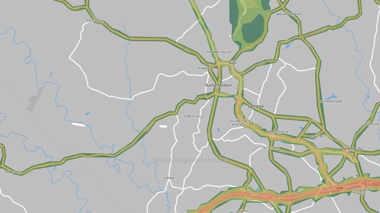 Rutherfordton, NC Map of Noise Levels in Rutherfordton