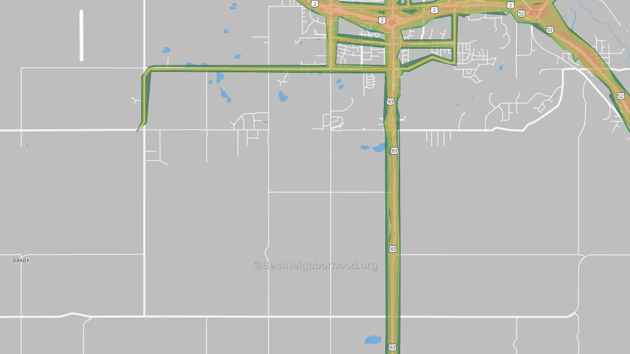 Ruthville, ND Map of Noise Levels in Ruthville