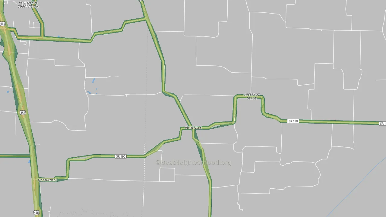 Ruthville, TN Map of Noise Levels in Ruthville