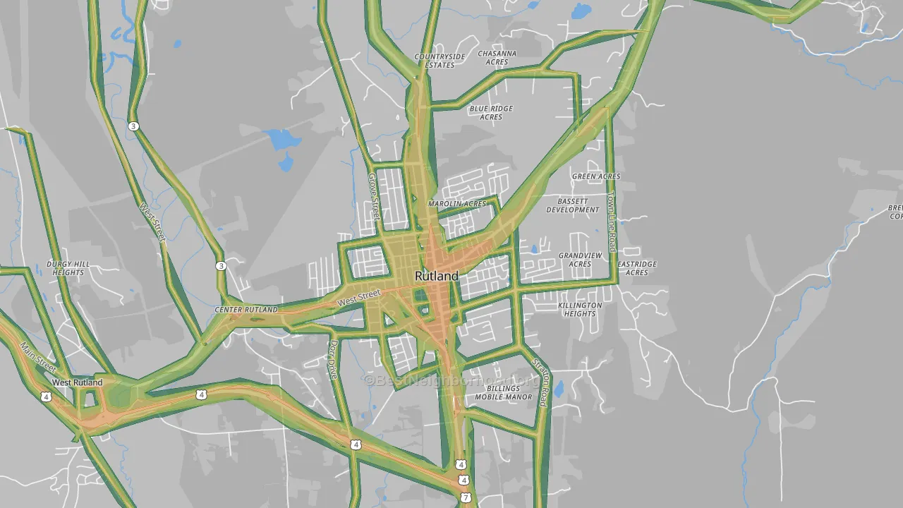 Rutland, VT Map of Noise Levels in Rutland
