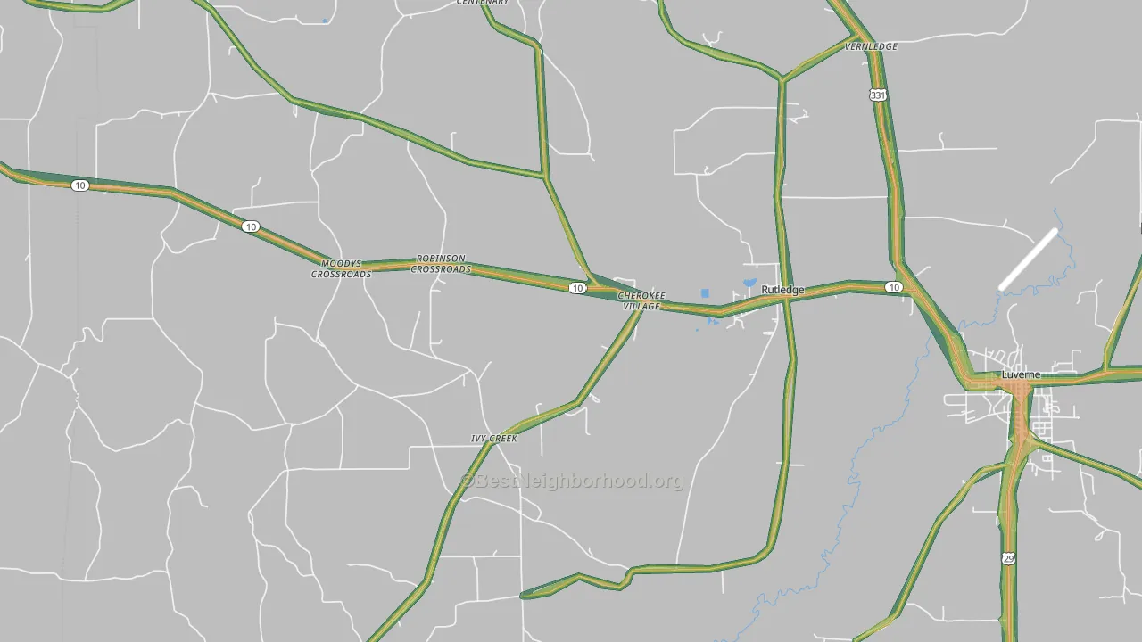 Rutledge, AL Map of Noise Levels in Rutledge