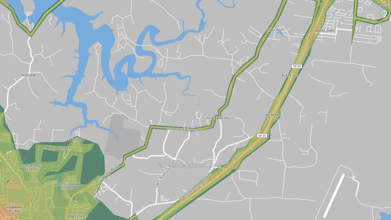 Rutledge Falls, TN Map of Noise Levels in Rutledge Falls
