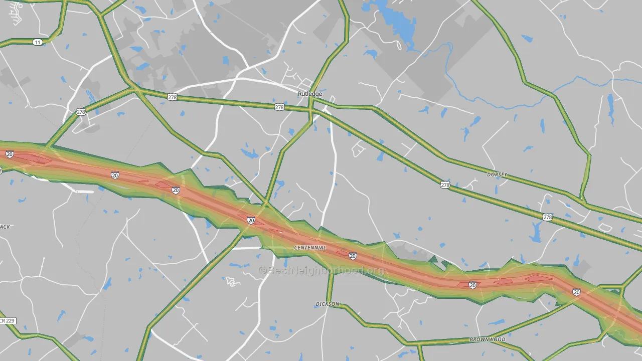 Rutledge, GA Map of Noise Levels in Rutledge