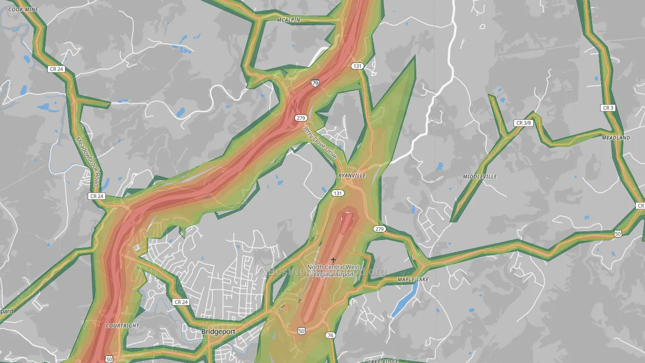 Ryanville, WV Map of Noise Levels in Ryanville
