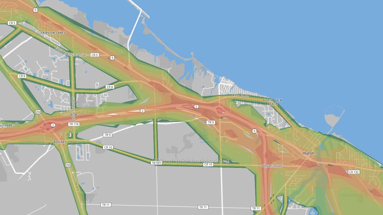 Rye Beach, OH Map of Noise Levels in Rye Beach