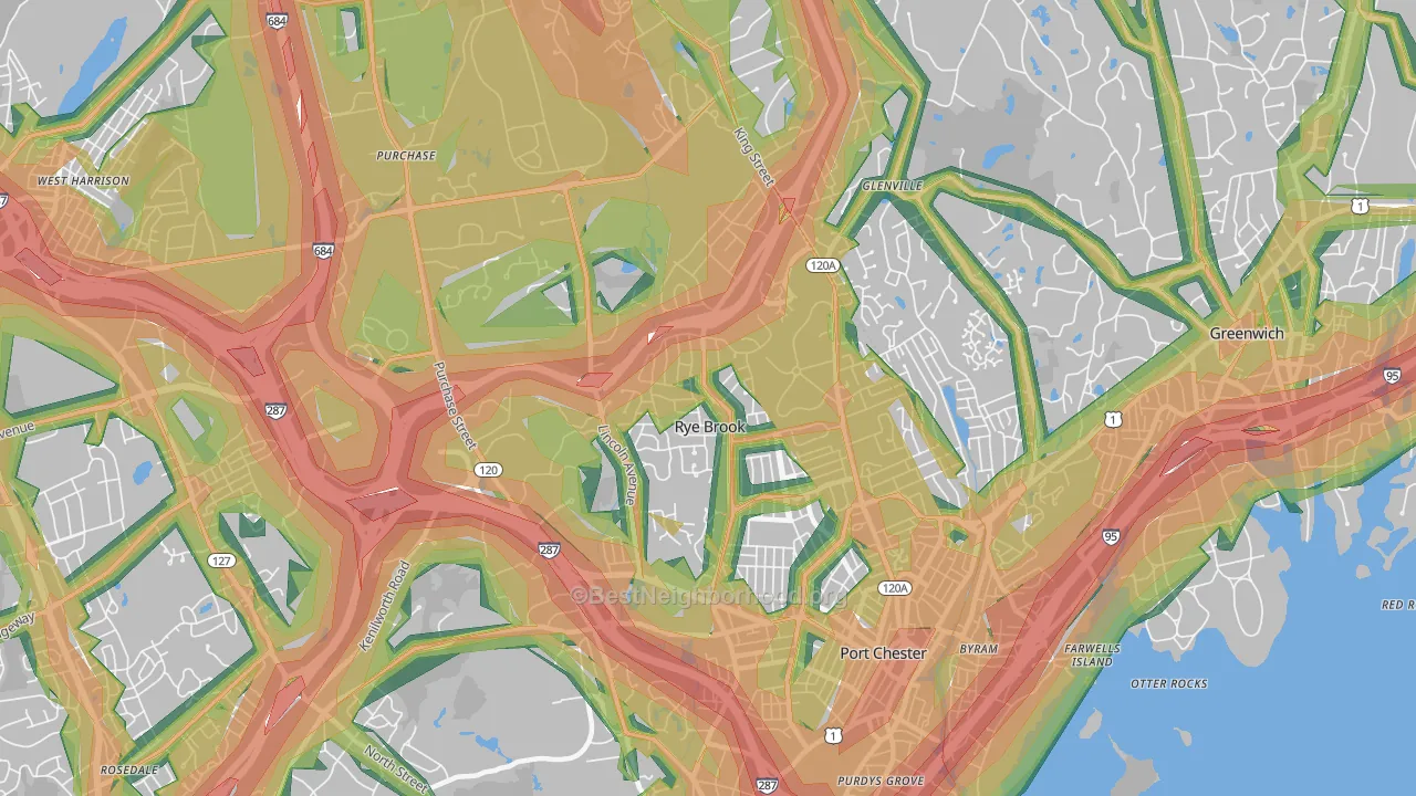 Rye Brook, NY Map of Noise Levels in Rye Brook