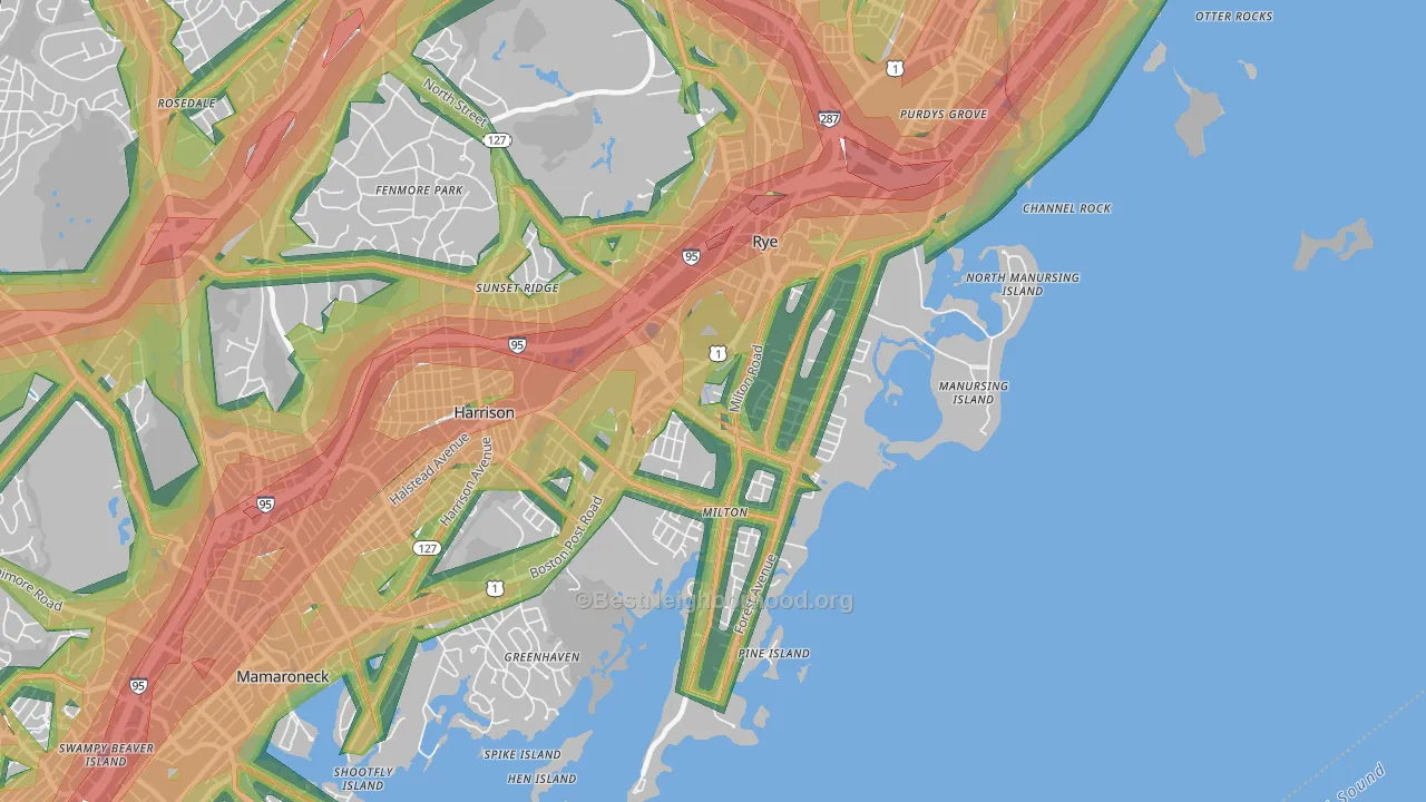 Rye, NY Map of Noise Levels in Rye