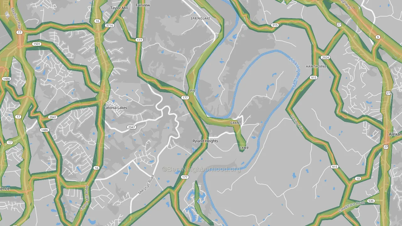 Ryland Heights, KY Map of Noise Levels in Ryland Heights