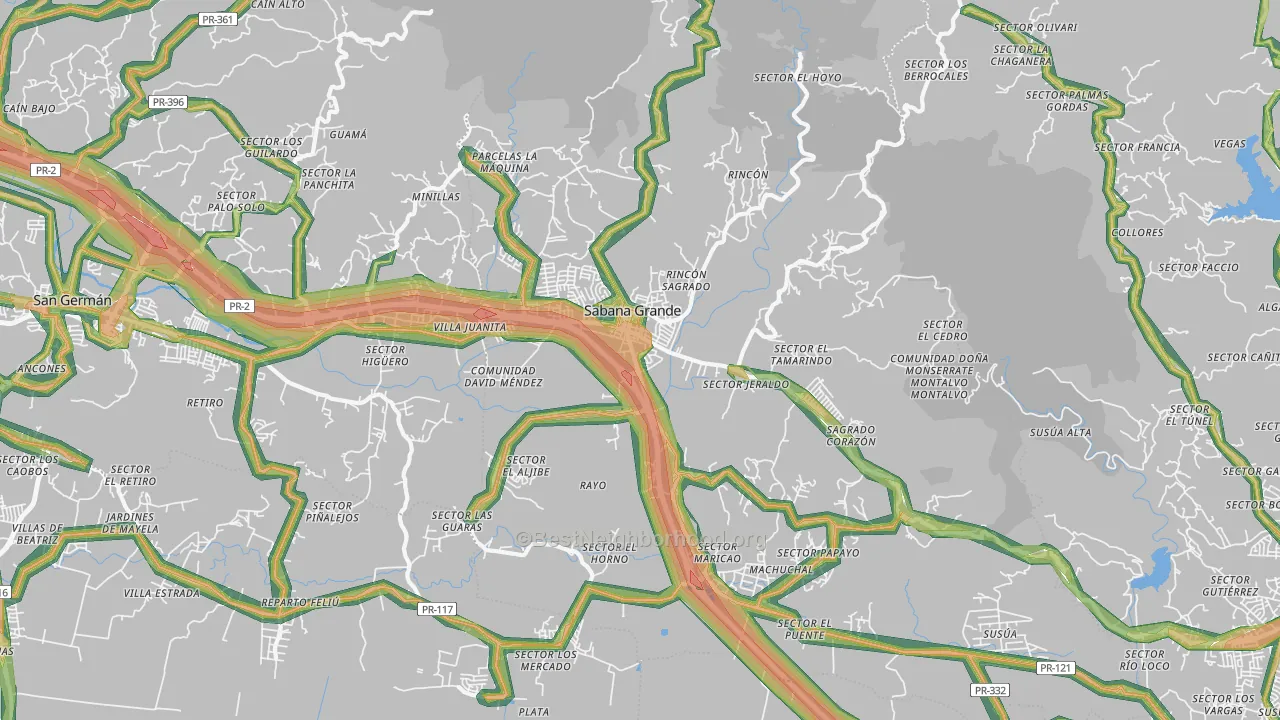 Sabana Grande, PR Map of Noise Levels in Sabana Grande