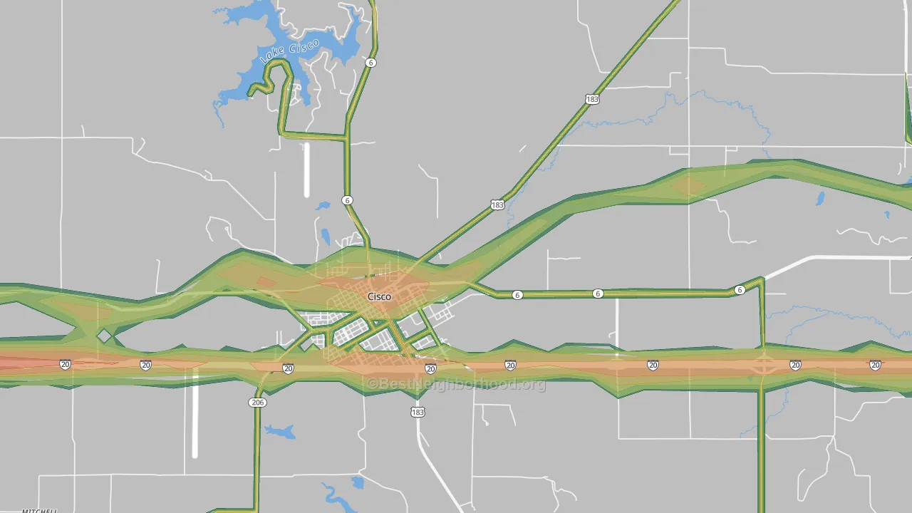 Sabanno, TX Map of Noise Levels in Sabanno