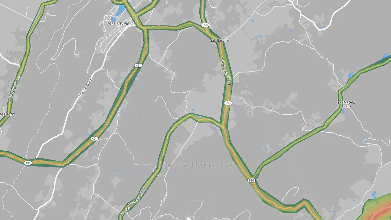 Sabillasville, MD Map of Noise Levels in Sabillasville