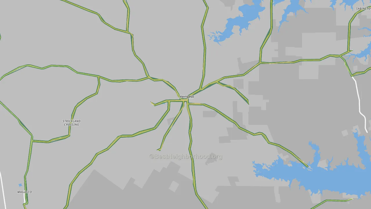 Sabine County, TX Map of Noise Levels in Sabine County