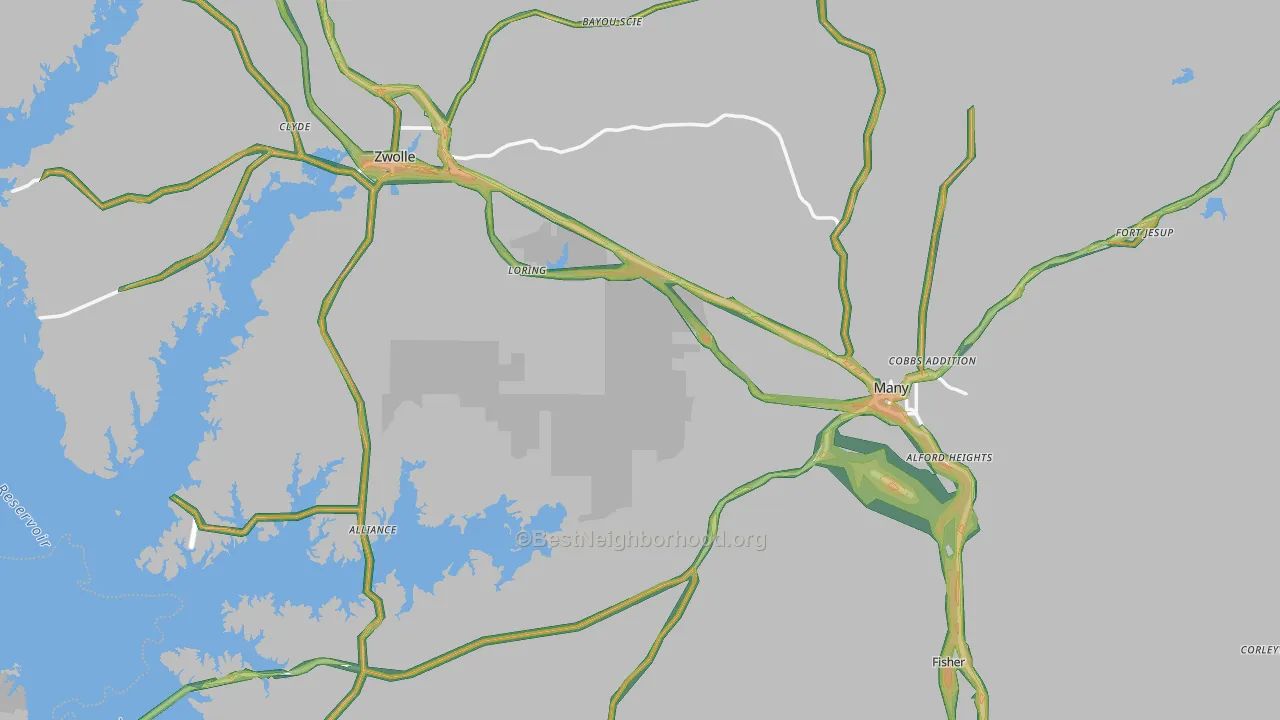 Sabine Parish, LA Map of Noise Levels in Sabine Parish