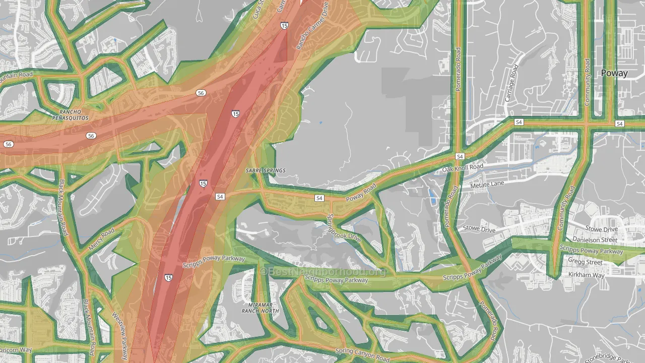 Sabre Springs, San Diego, CA Map of Noise Levels in Sabre Springs