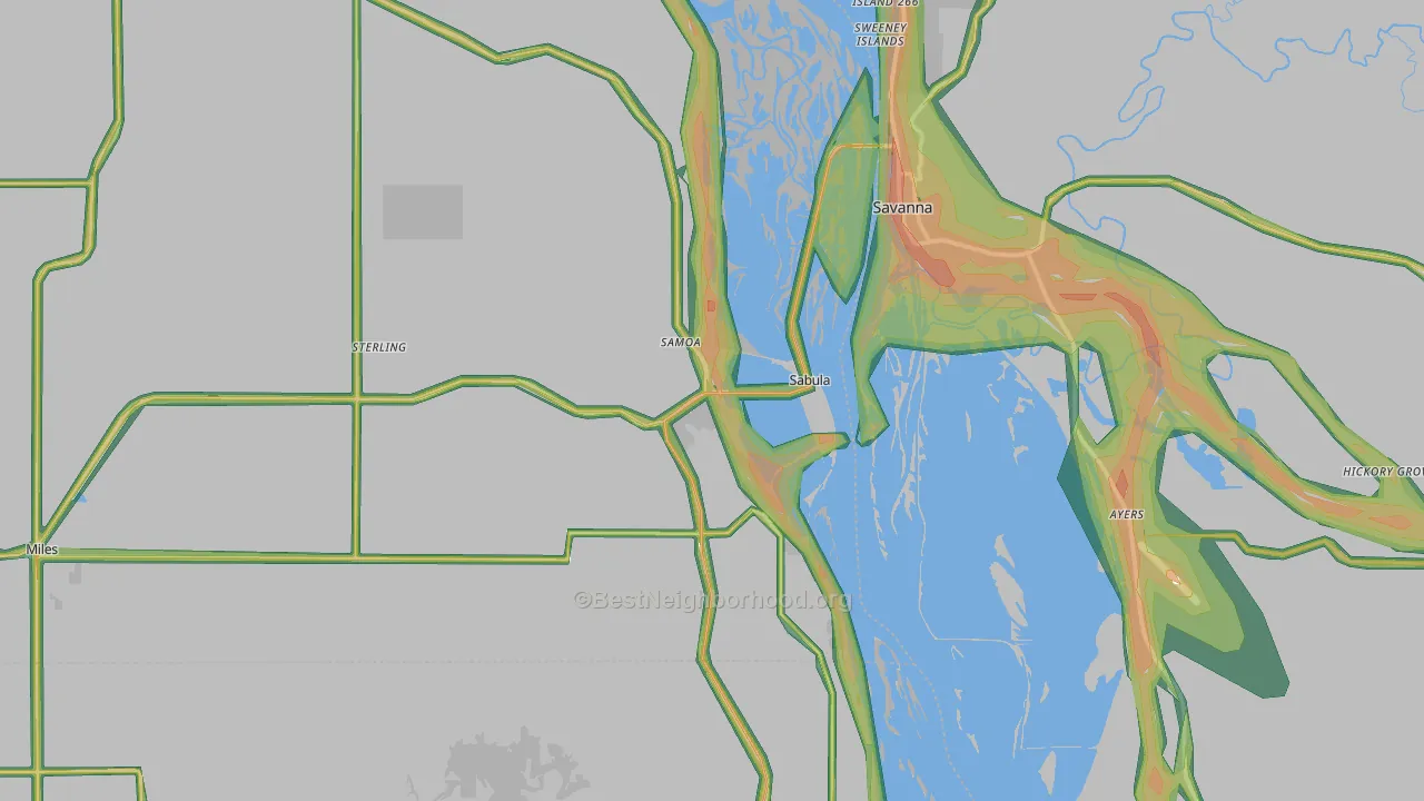 Sabula, IA Map of Noise Levels in Sabula