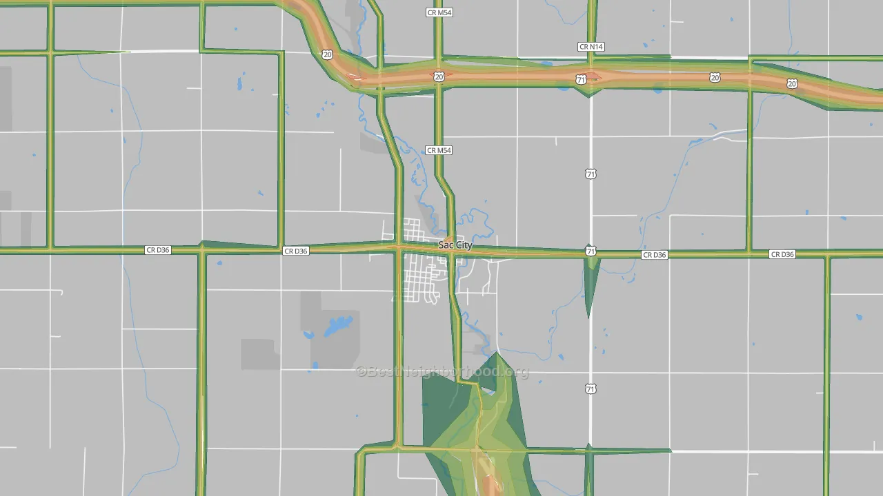 Sac City, IA Map of Noise Levels in Sac City