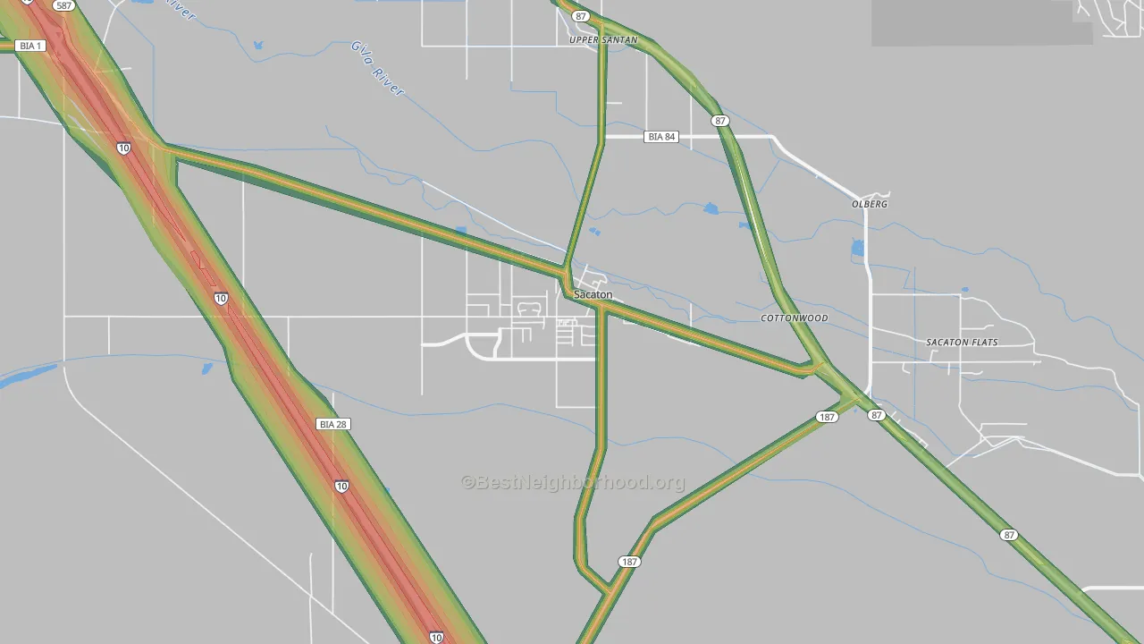 Sacaton, AZ Map of Noise Levels in Sacaton