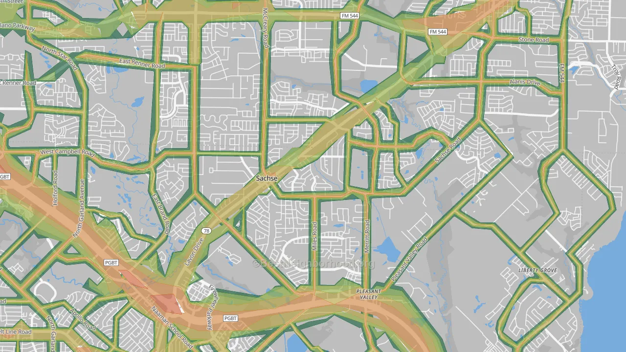 Sachse, TX Map of Noise Levels in Sachse