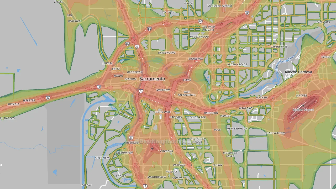 Sacramento, CA Map of Noise Levels in Sacramento