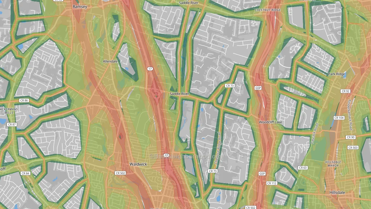 Saddle River, NJ Map of Noise Levels in Saddle River