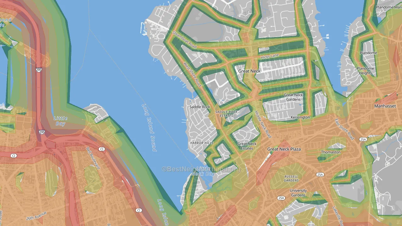 Saddle Rock, NY Map of Noise Levels in Saddle Rock