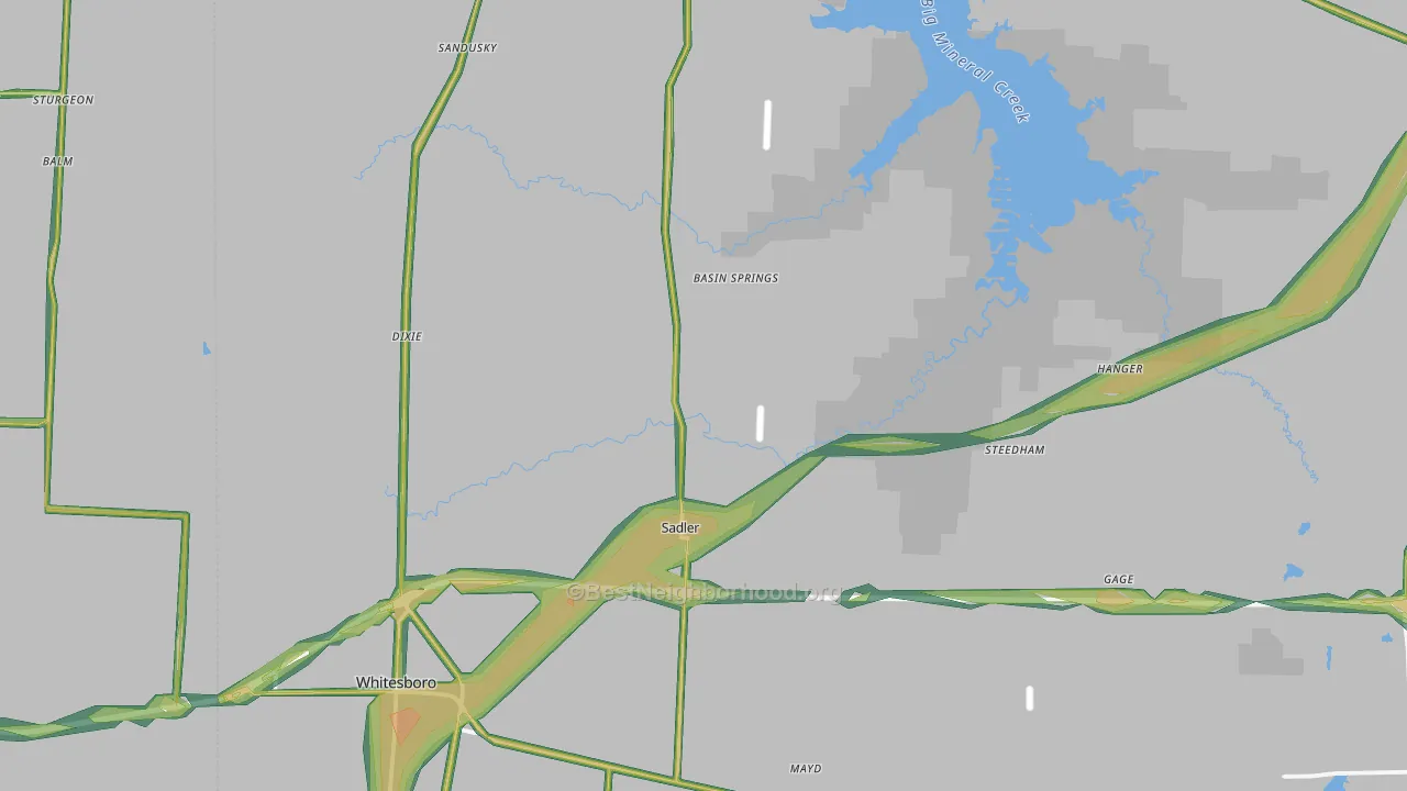 Sadler, TX Map of Noise Levels in Sadler